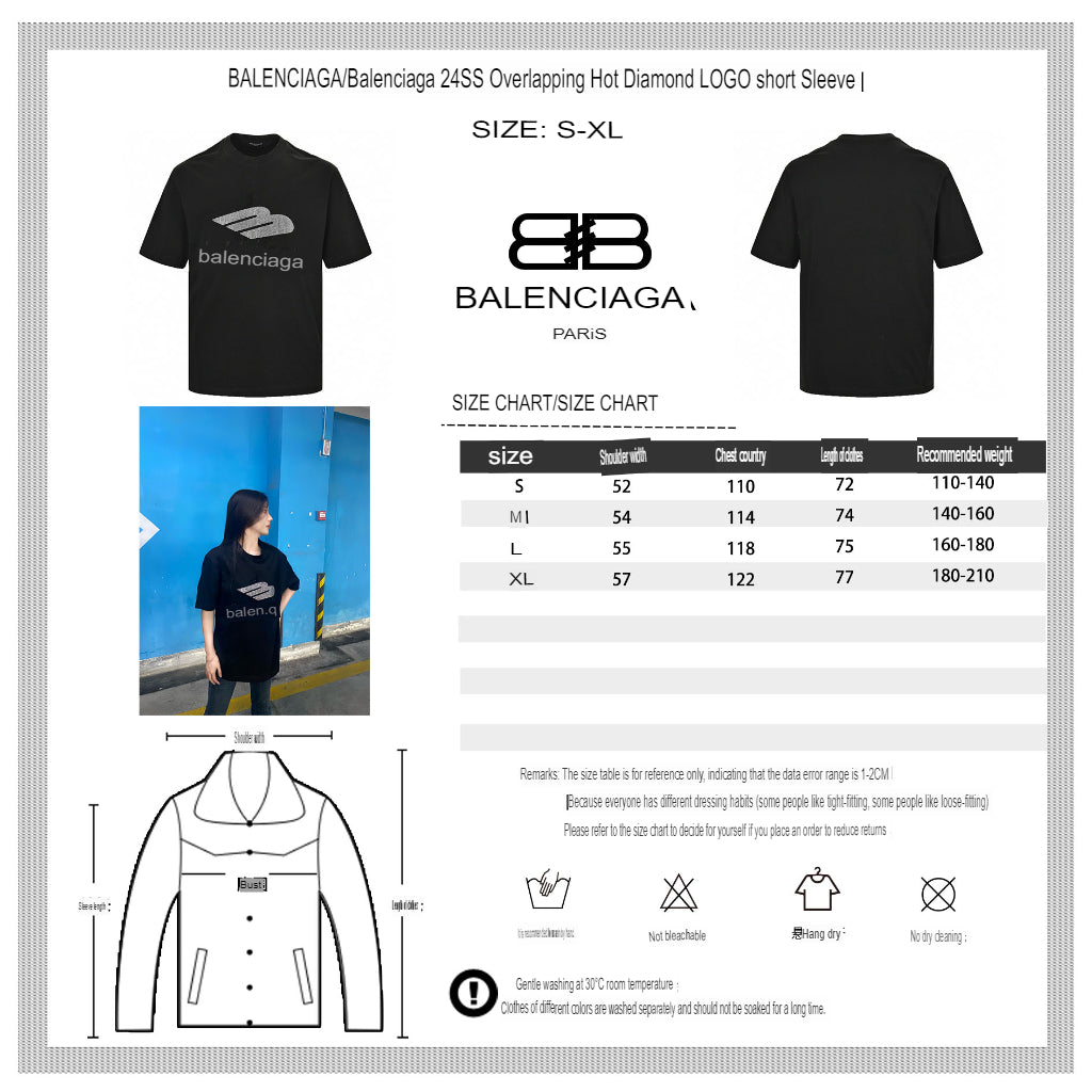 Ba*len*cia*ga crystal logo t-shirt in black