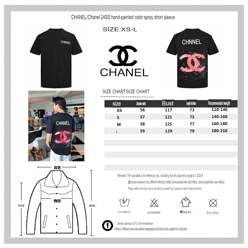 Ch*el pink splash logo black t-shirt