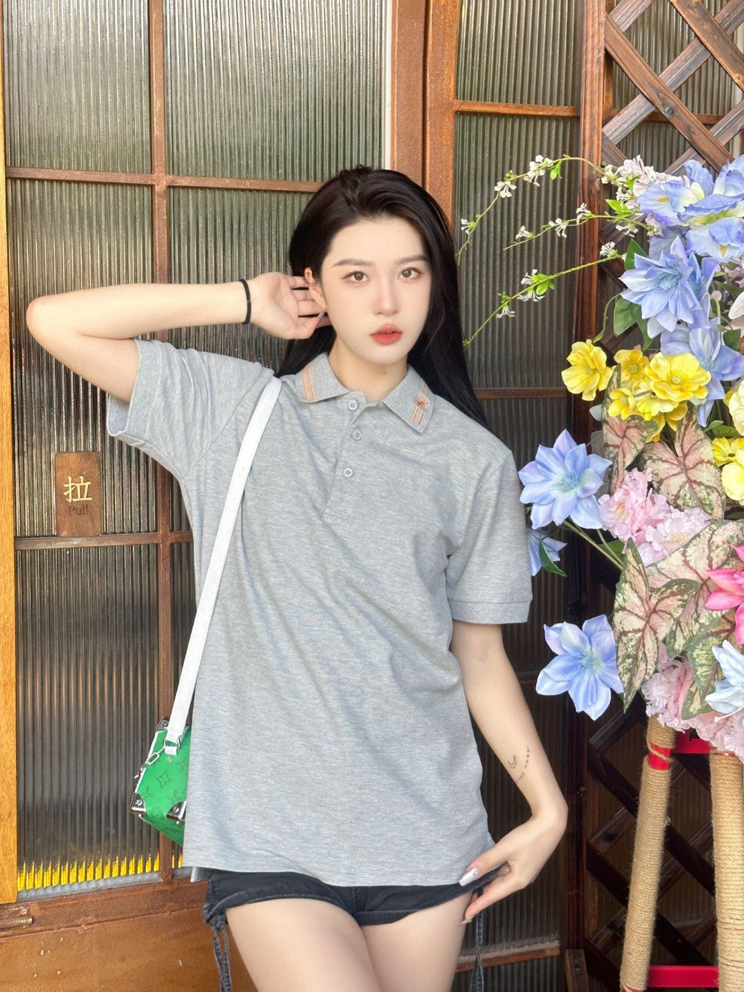B**rry striped collar polo shirt in grey