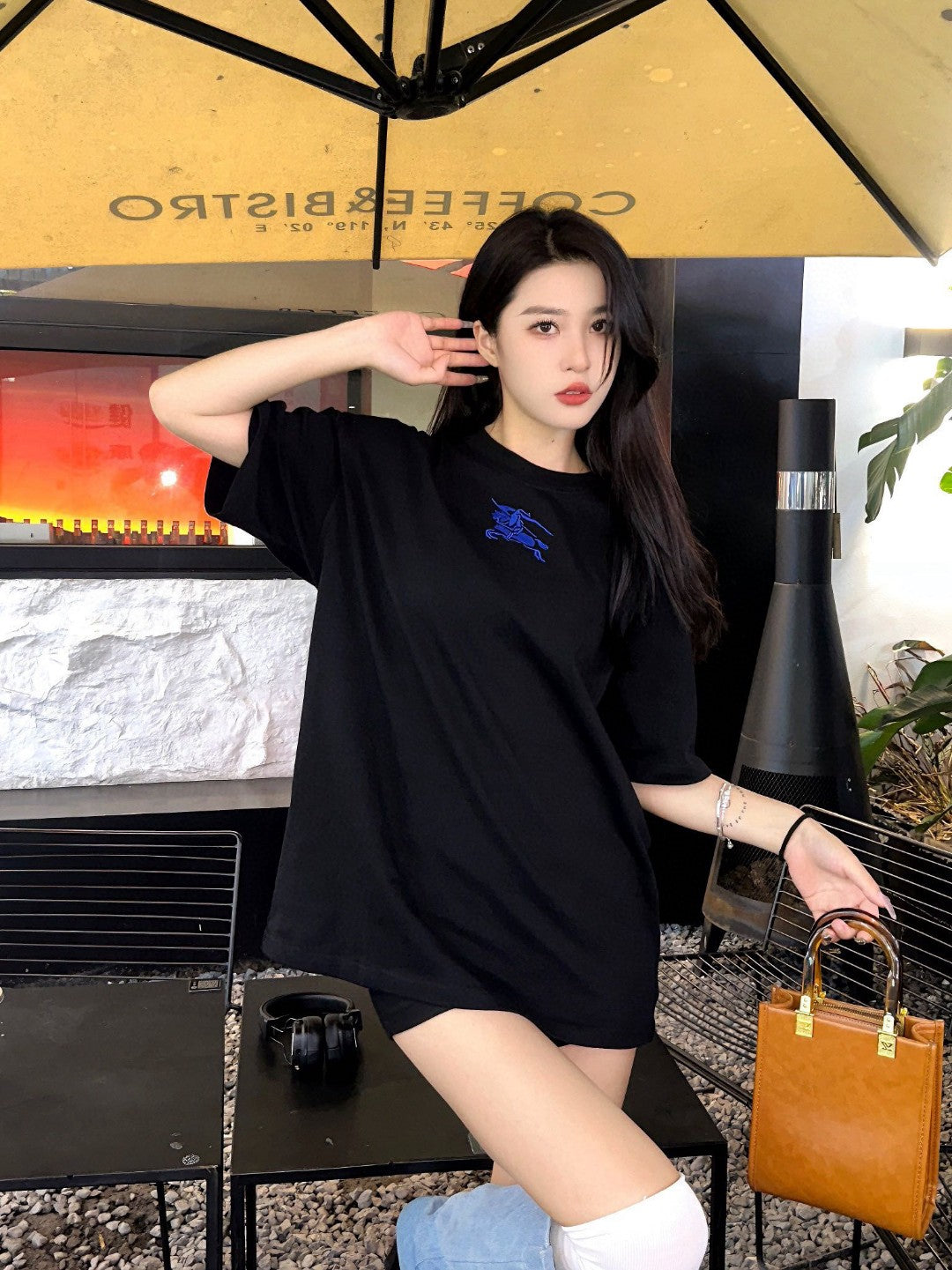 B**rry black t-shirt with blue equestrian knight logo