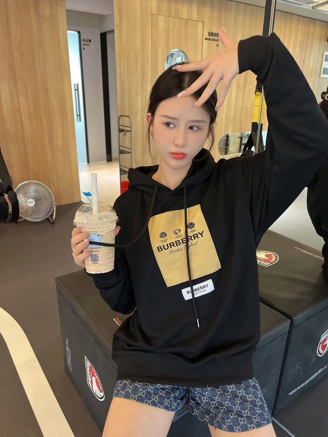 B**rry black hoodie with logo patch