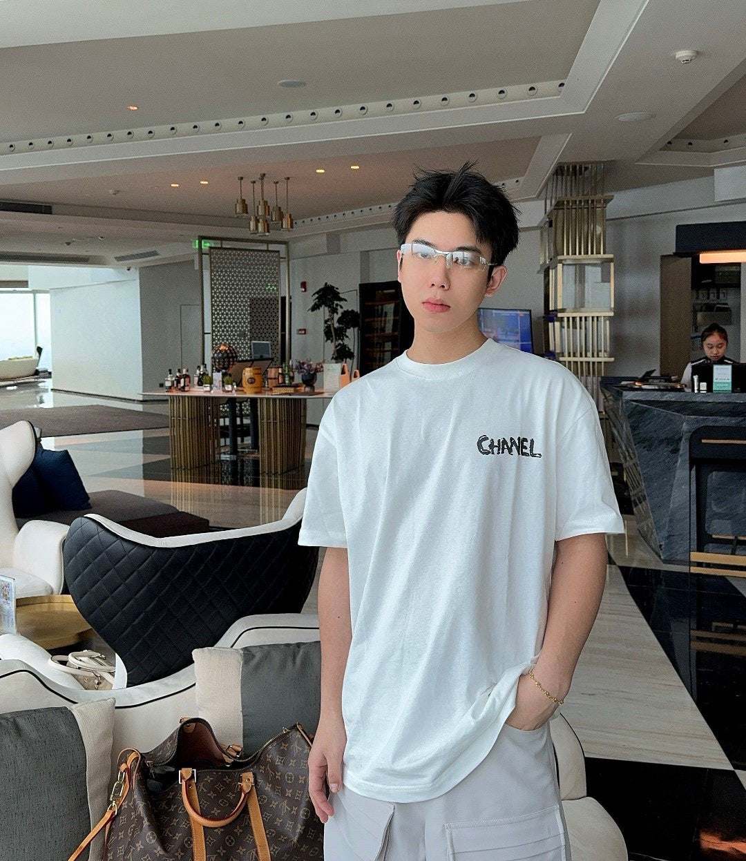 Ch*el pink splash logo t-shirt