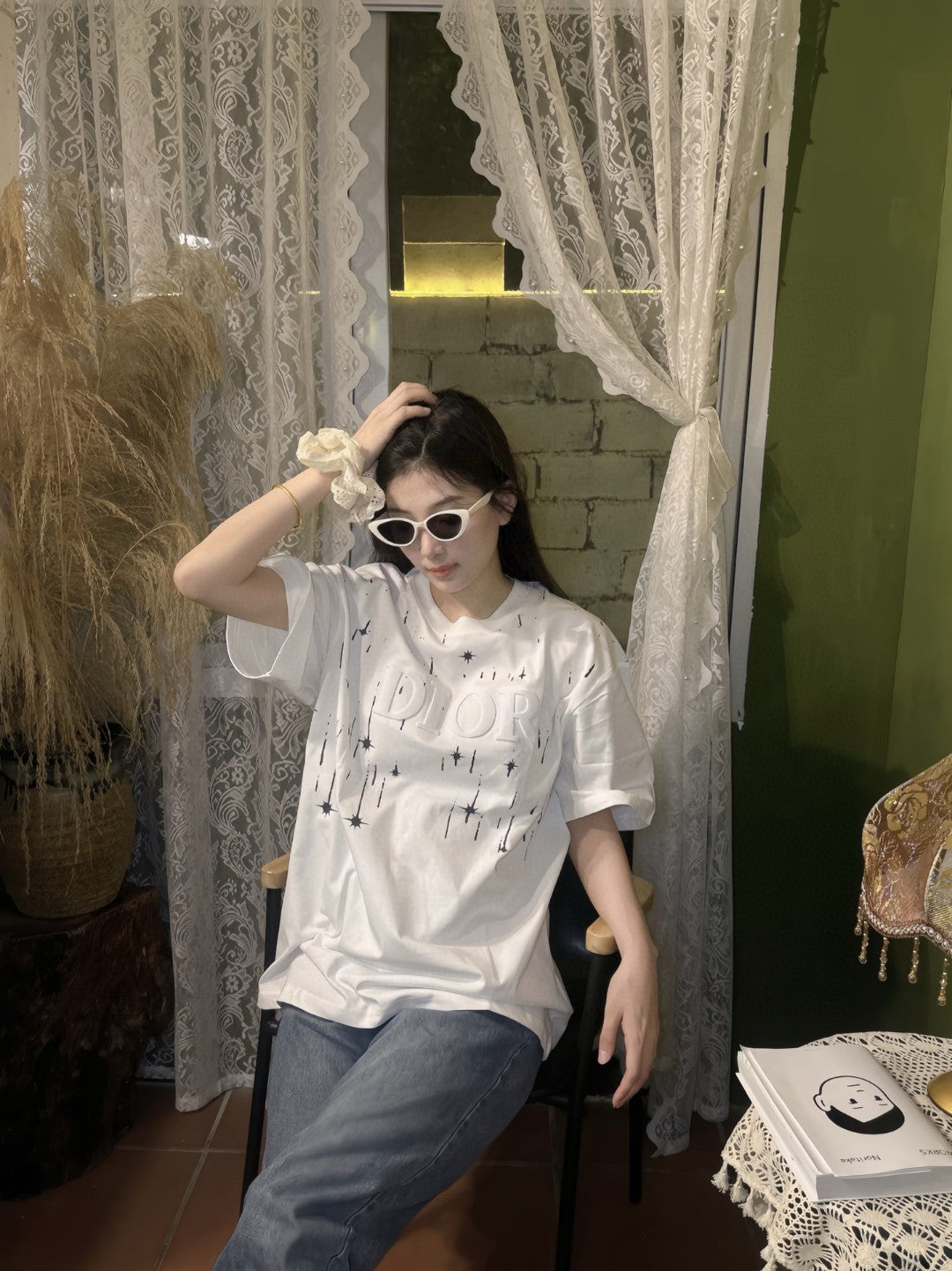 D*or starry sky t-shirt in white