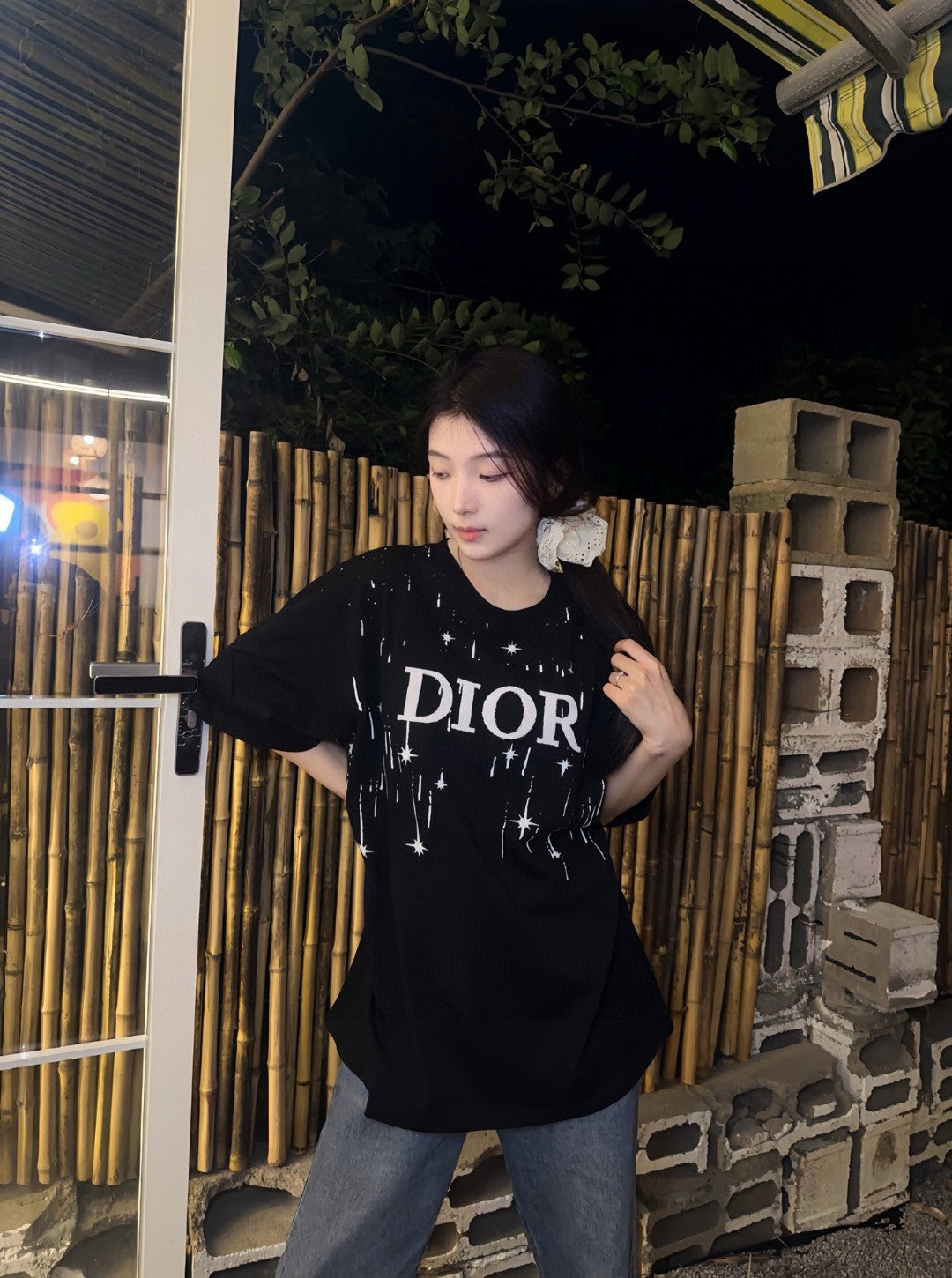 D*or starry sky t-shirt in black