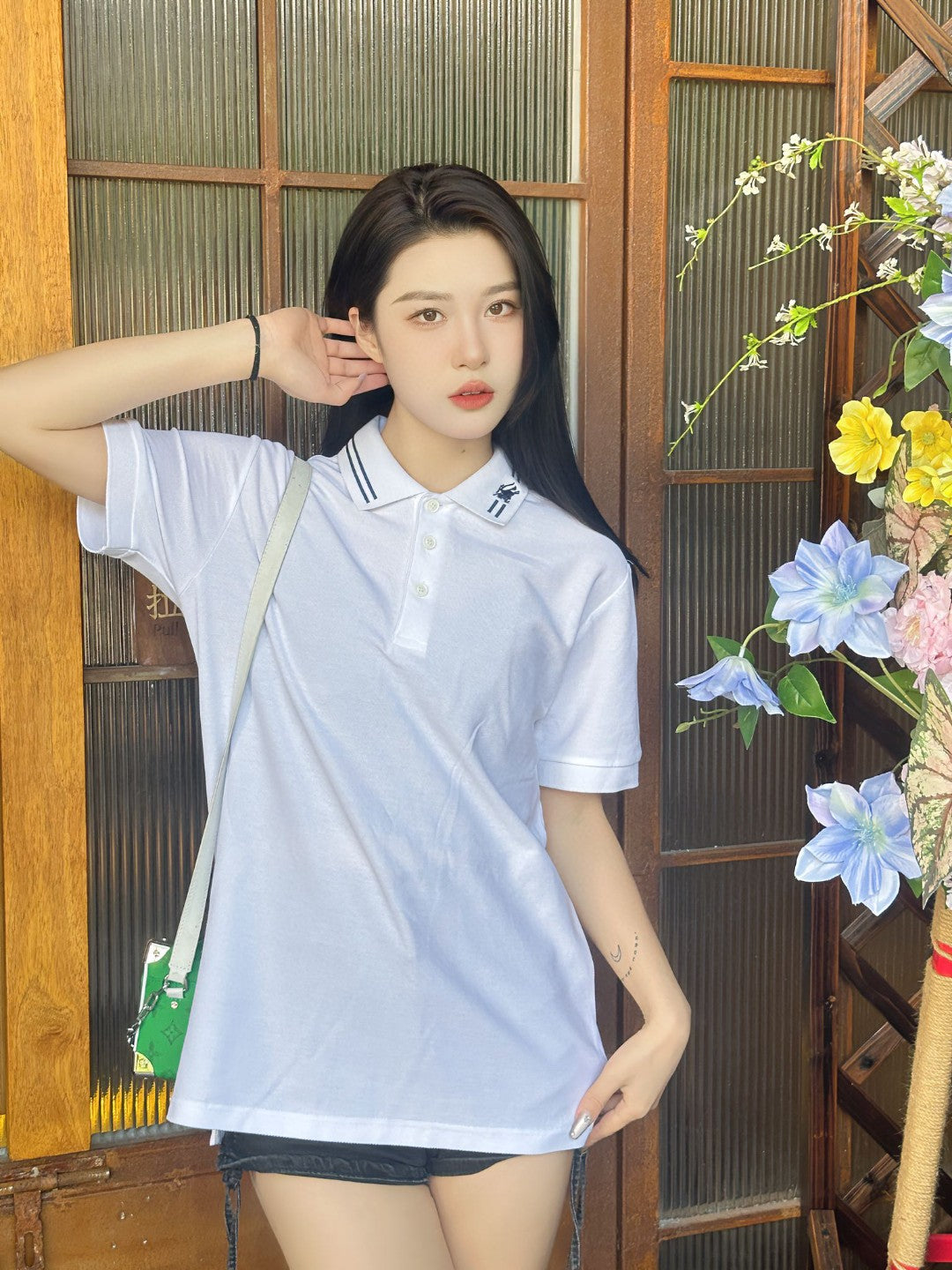 B**rry striped collar polo shirt in white