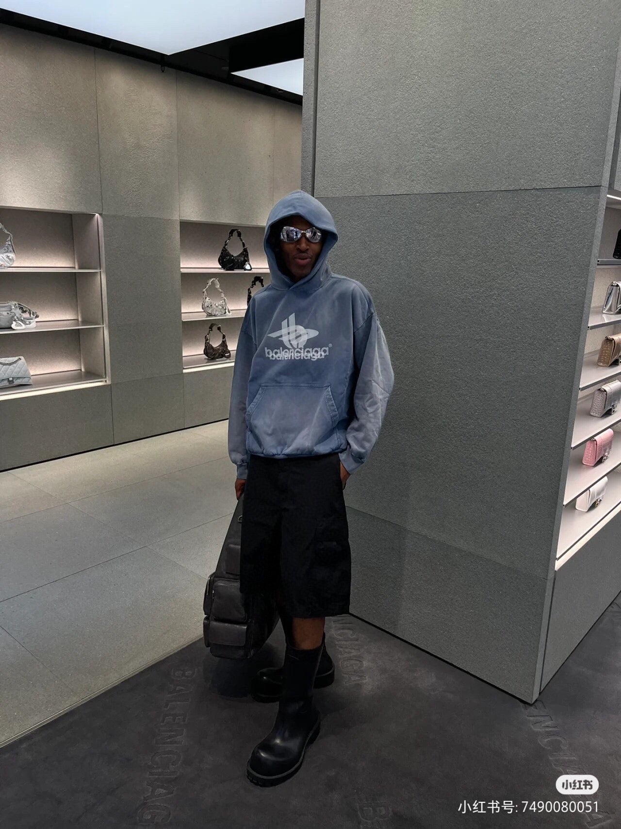 Ba*len*cia*ga blue graphic hoodie