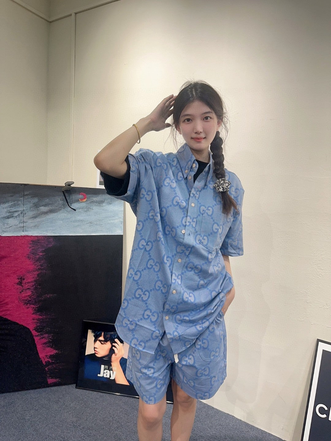 G*u*i allover logo denim shirt