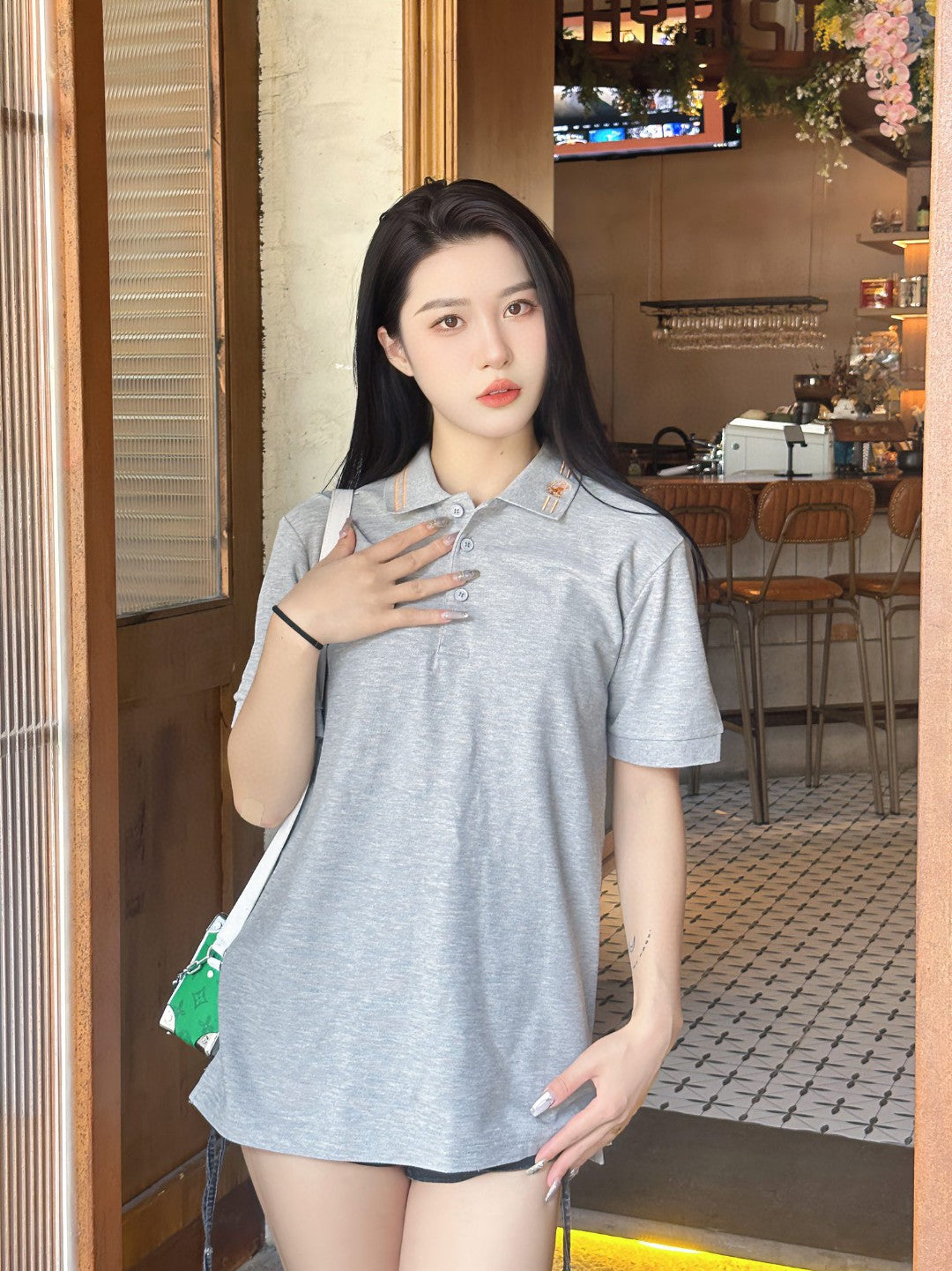 B**rry striped collar polo shirt in grey