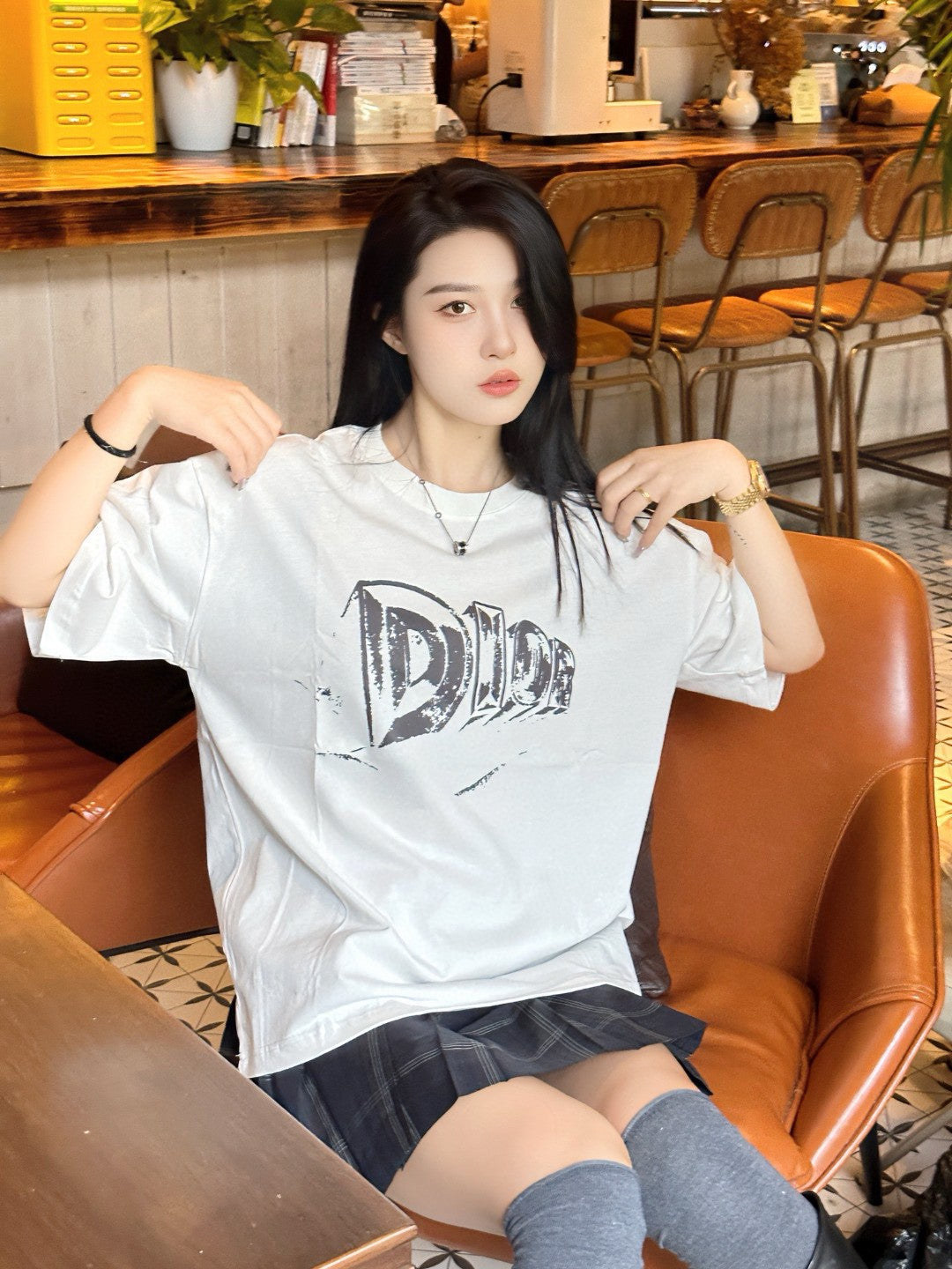 D*or white graphic t-shirt