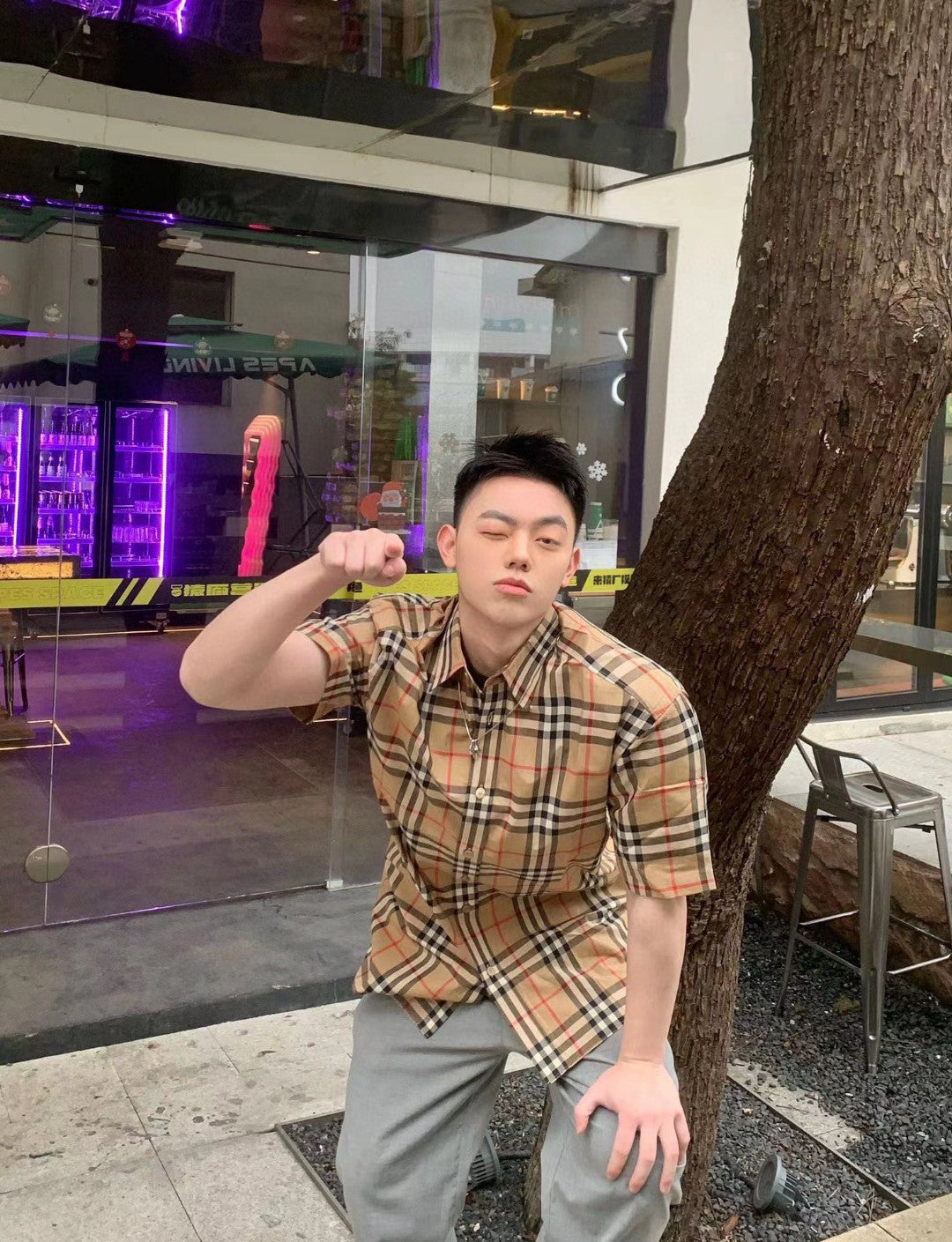 B**rry check short-sleeve shirt