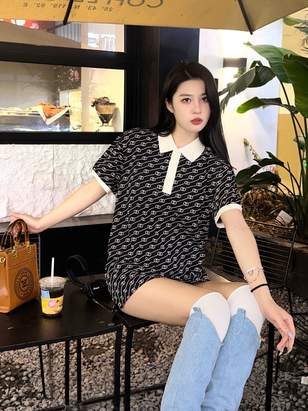 G*u*i black gg pattern polo shirt