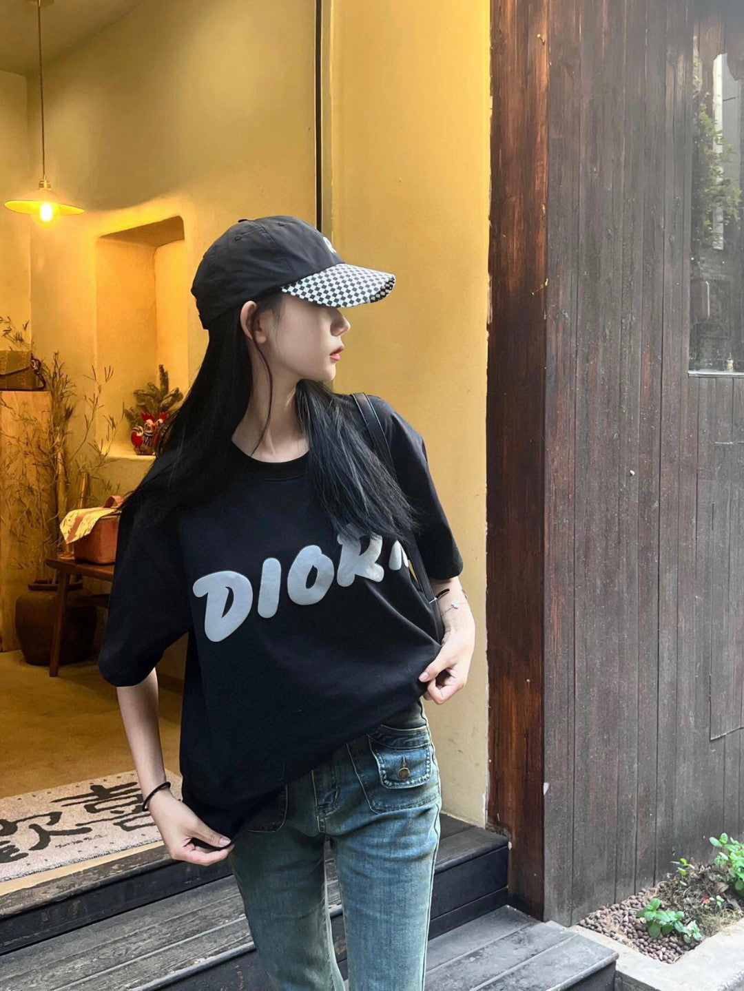 D*or oversized white logo black t-shirt