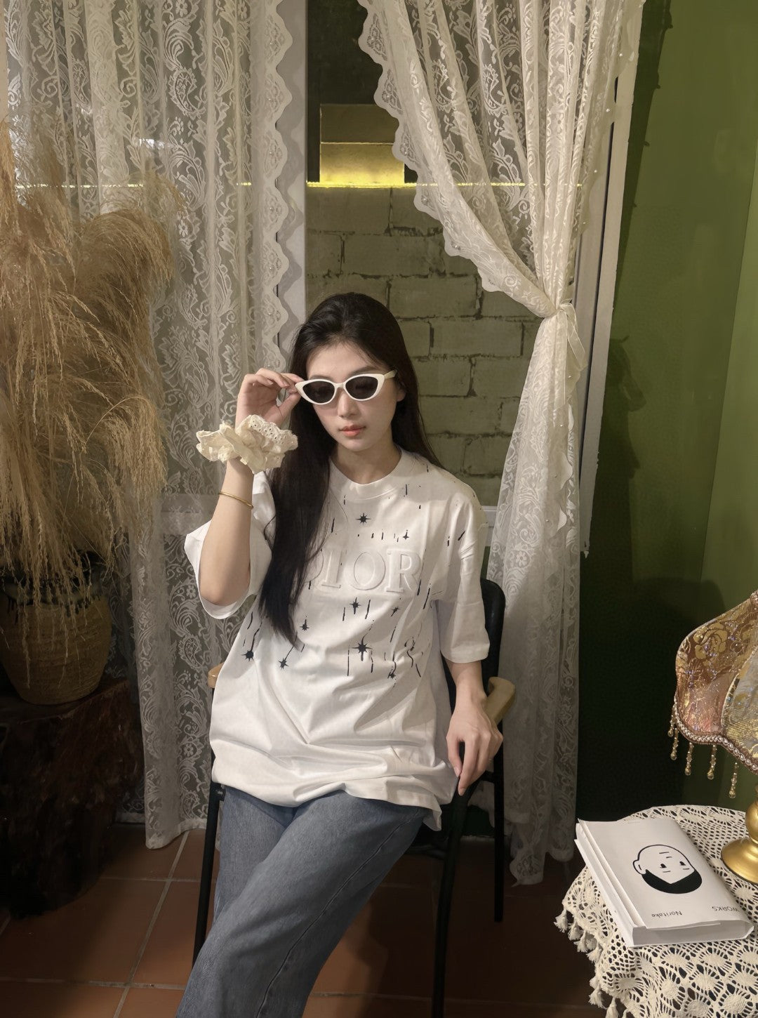 D*or starry sky t-shirt in white