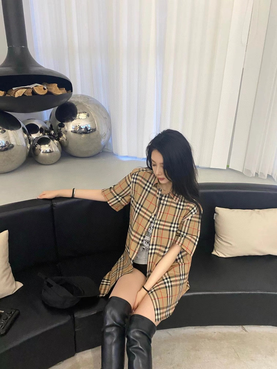 B**rry check short-sleeve shirt