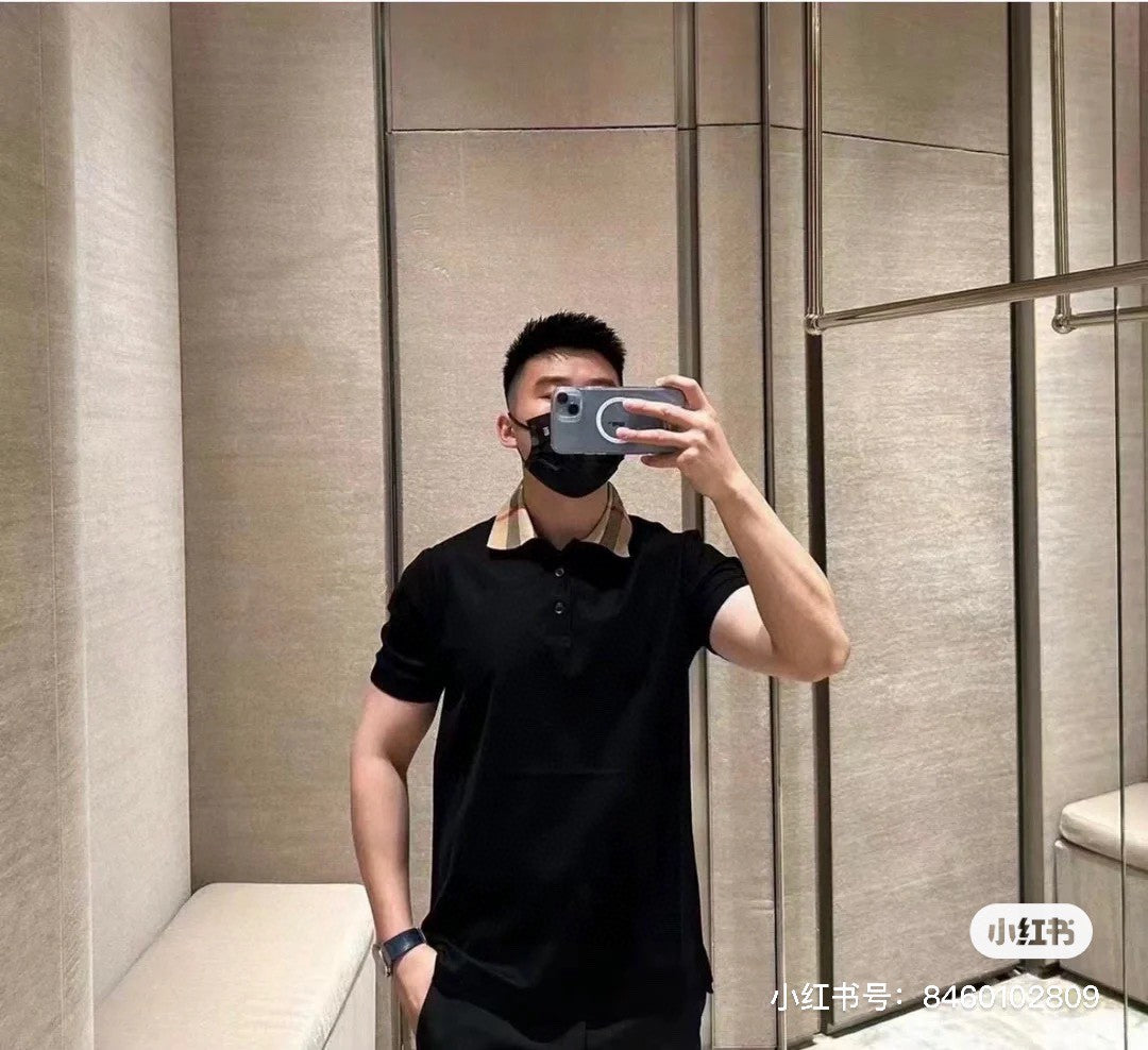 B**rry polo shirt with check collar (black)