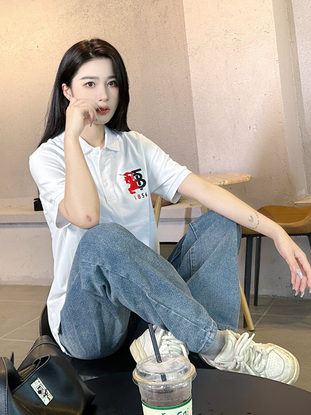 B**rry monogram logo polo shirt (white)