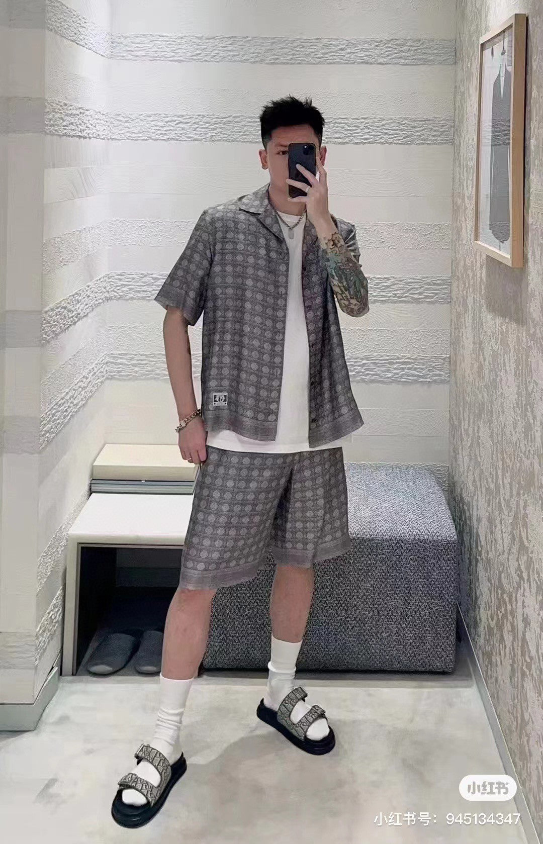 D*or geometric pattern short sleeve shirt in gray
