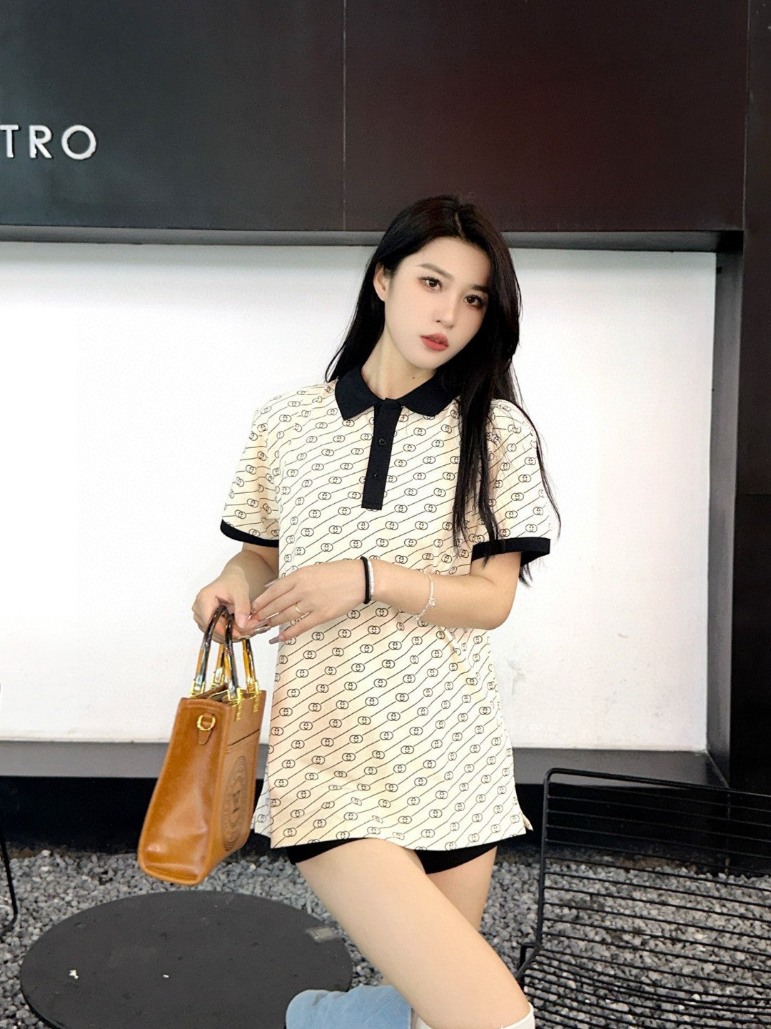 G*u*i beige gg pattern polo shirt