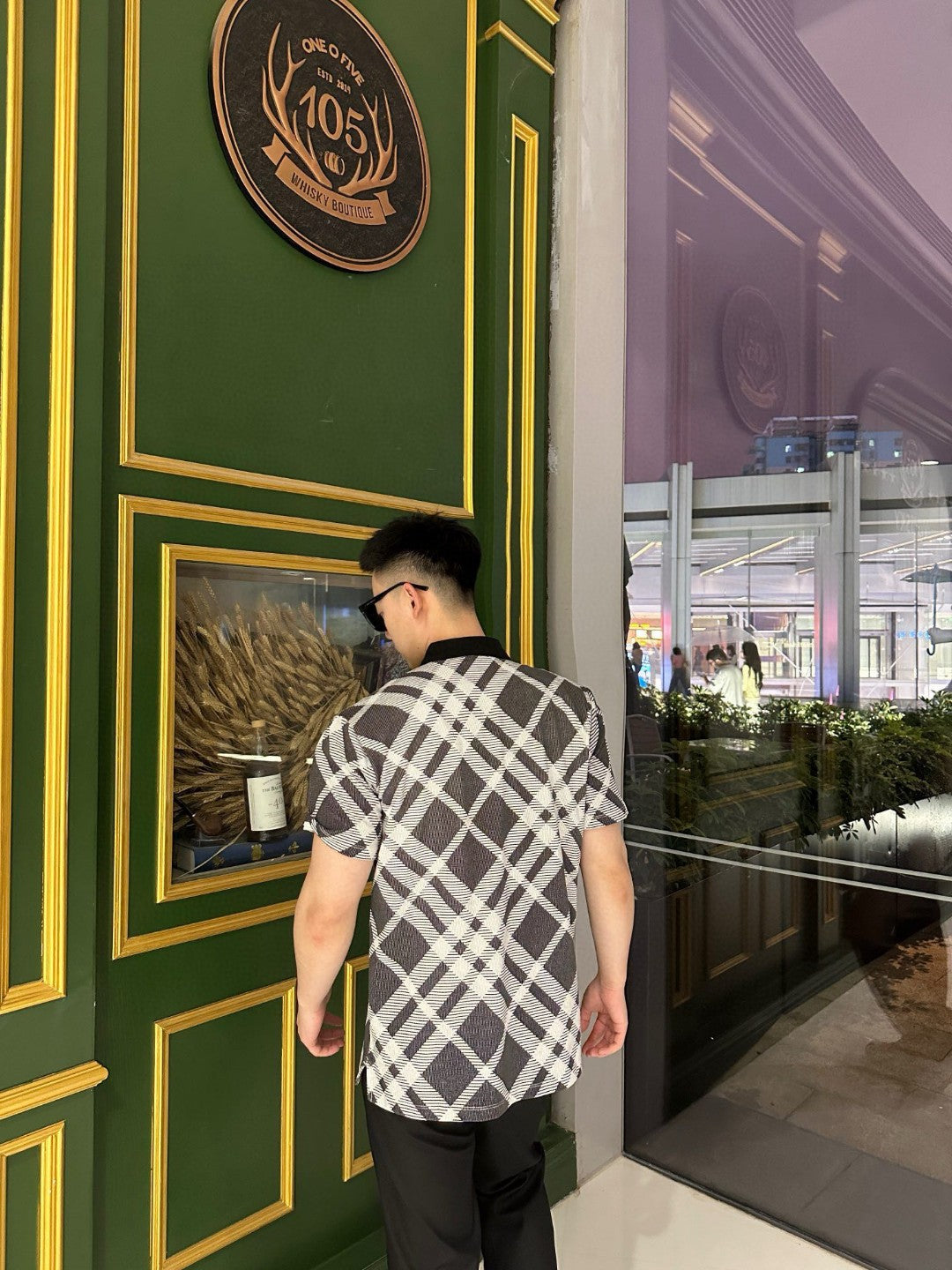 B**rry geometric check polo shirt (black and white)