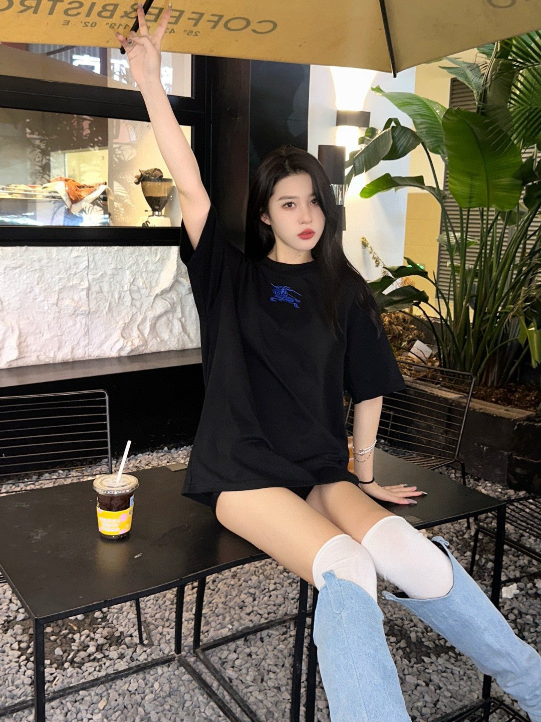 B**rry black t-shirt with blue equestrian knight logo