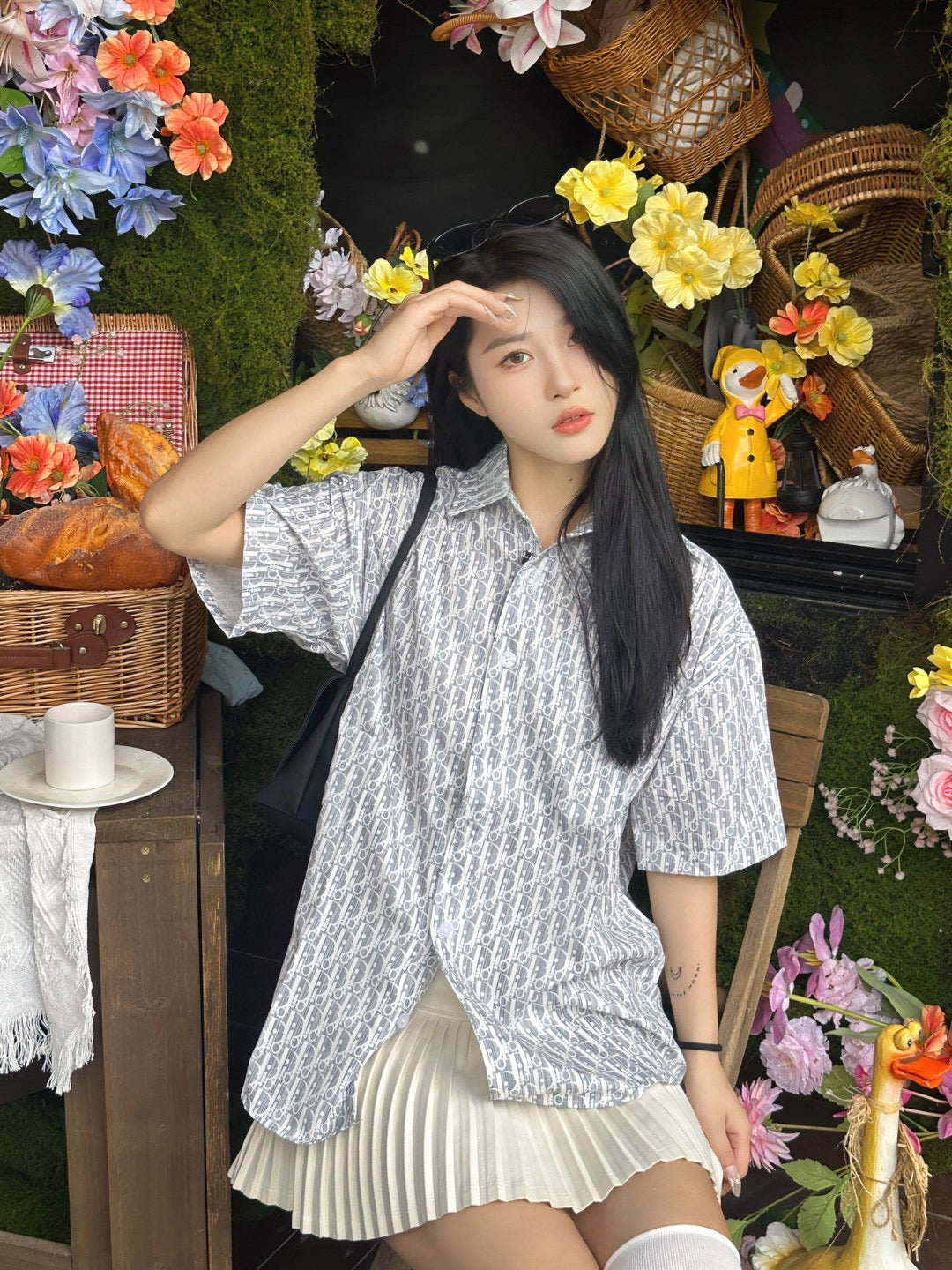 D*or monogram print shirt (gray)