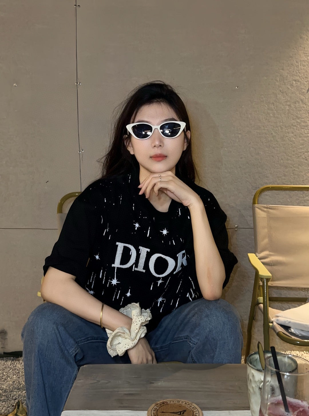 D*or starry sky t-shirt in black