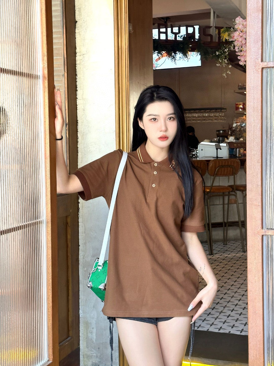 B**rry striped collar polo shirt in brown