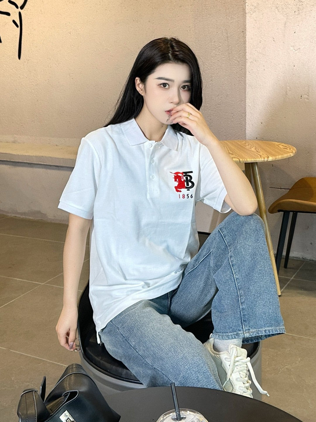 B**rry monogram logo polo shirt (white)