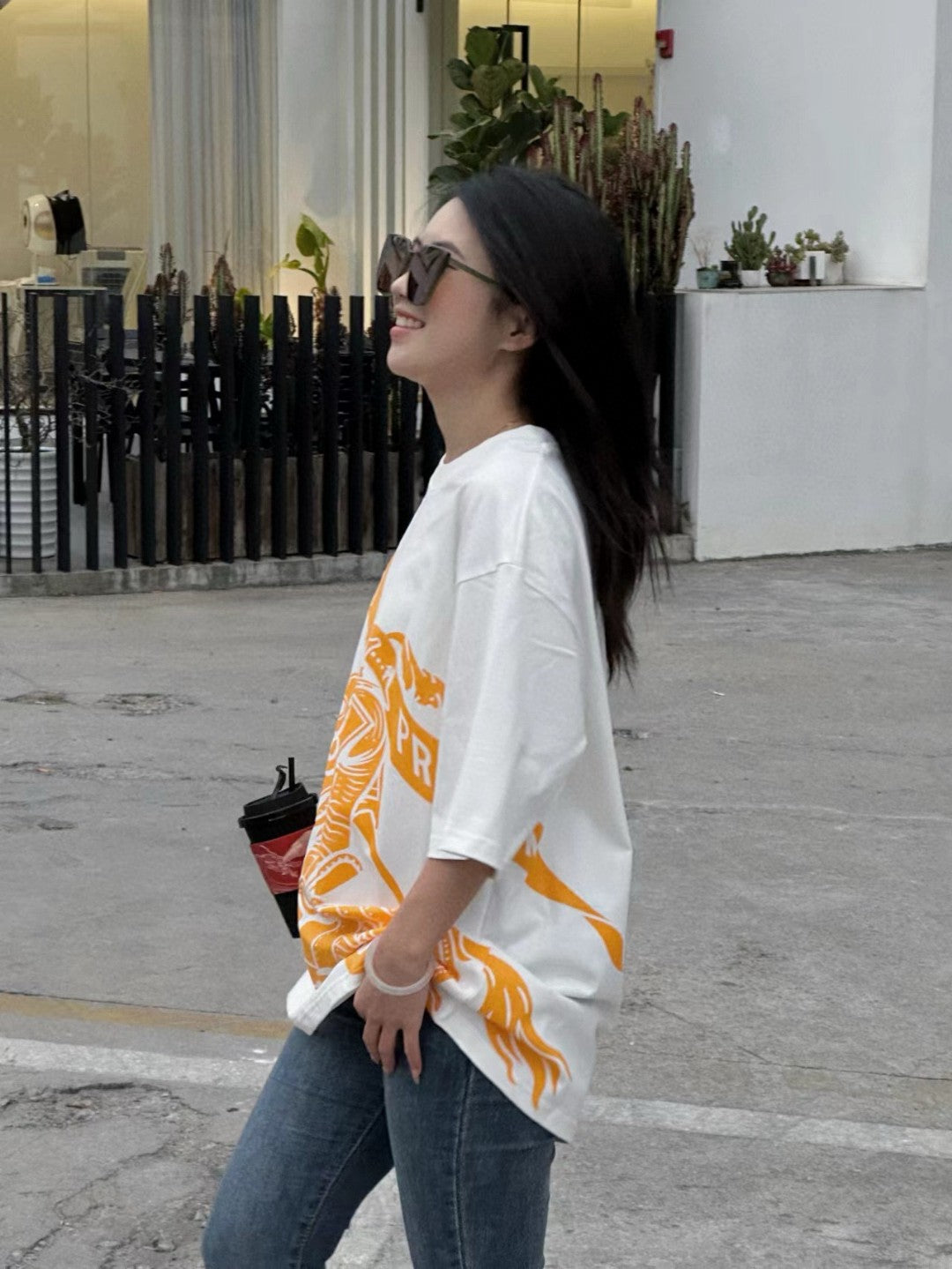 B**rry knight print t-shirt (cream/orange)