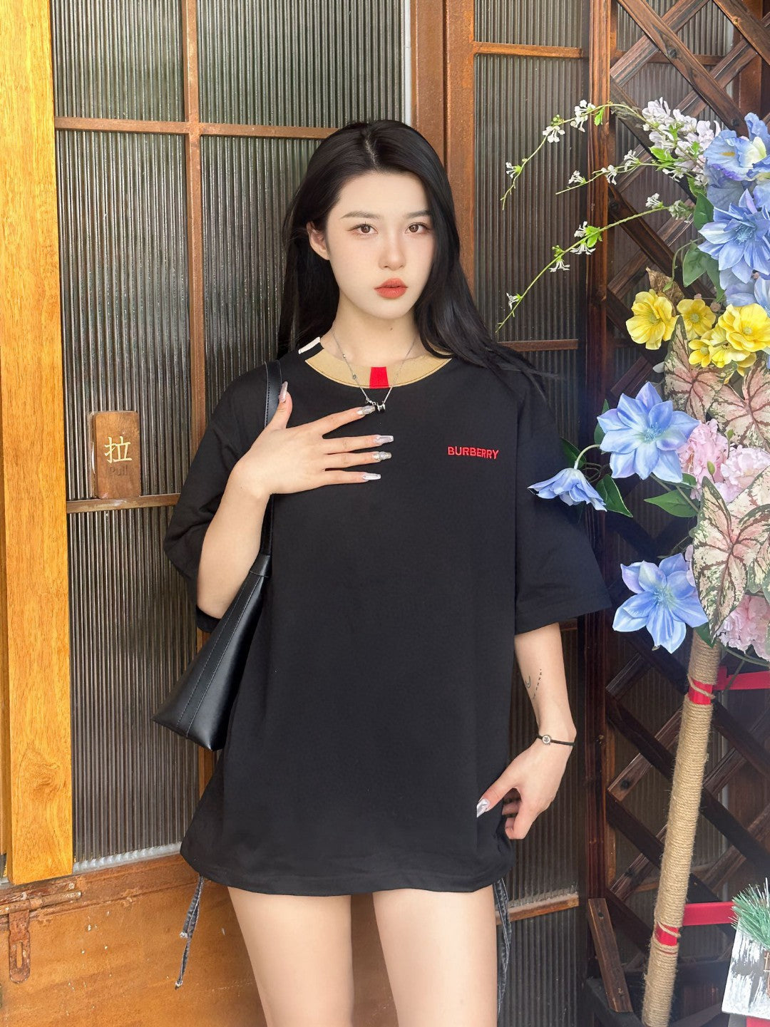B**rry check collar t-shirt in black