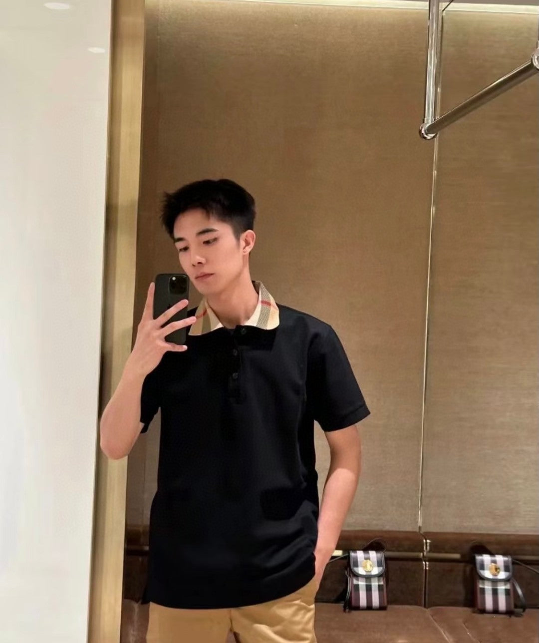 B**rry polo shirt with check collar (black)