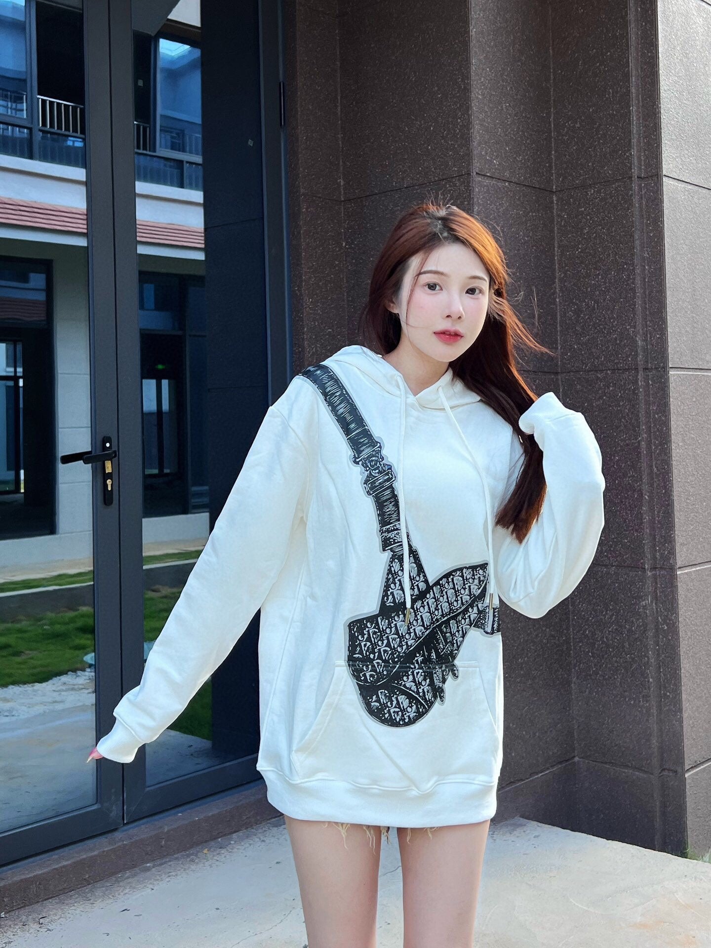 D*or white hoodie with bag design