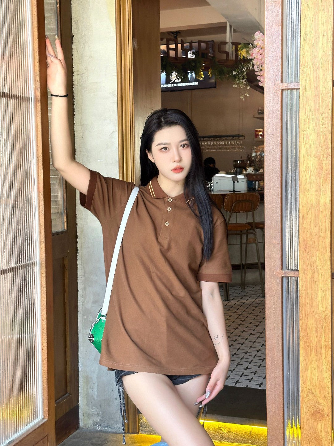 B**rry striped collar polo shirt in brown
