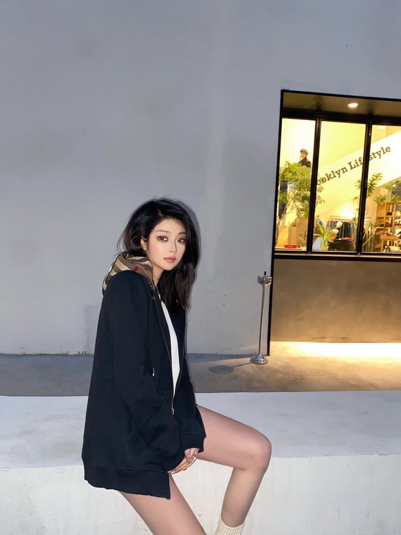 B**rry check-lined hoodie - black