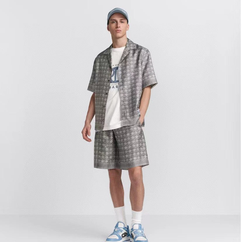 D*or geometric pattern short sleeve shirt in gray