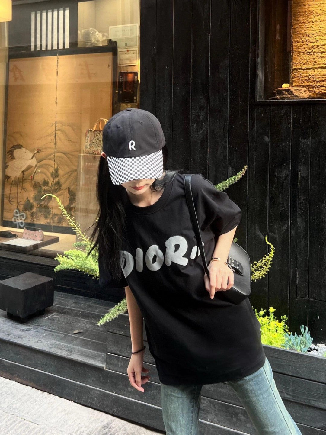 D*or oversized white logo black t-shirt