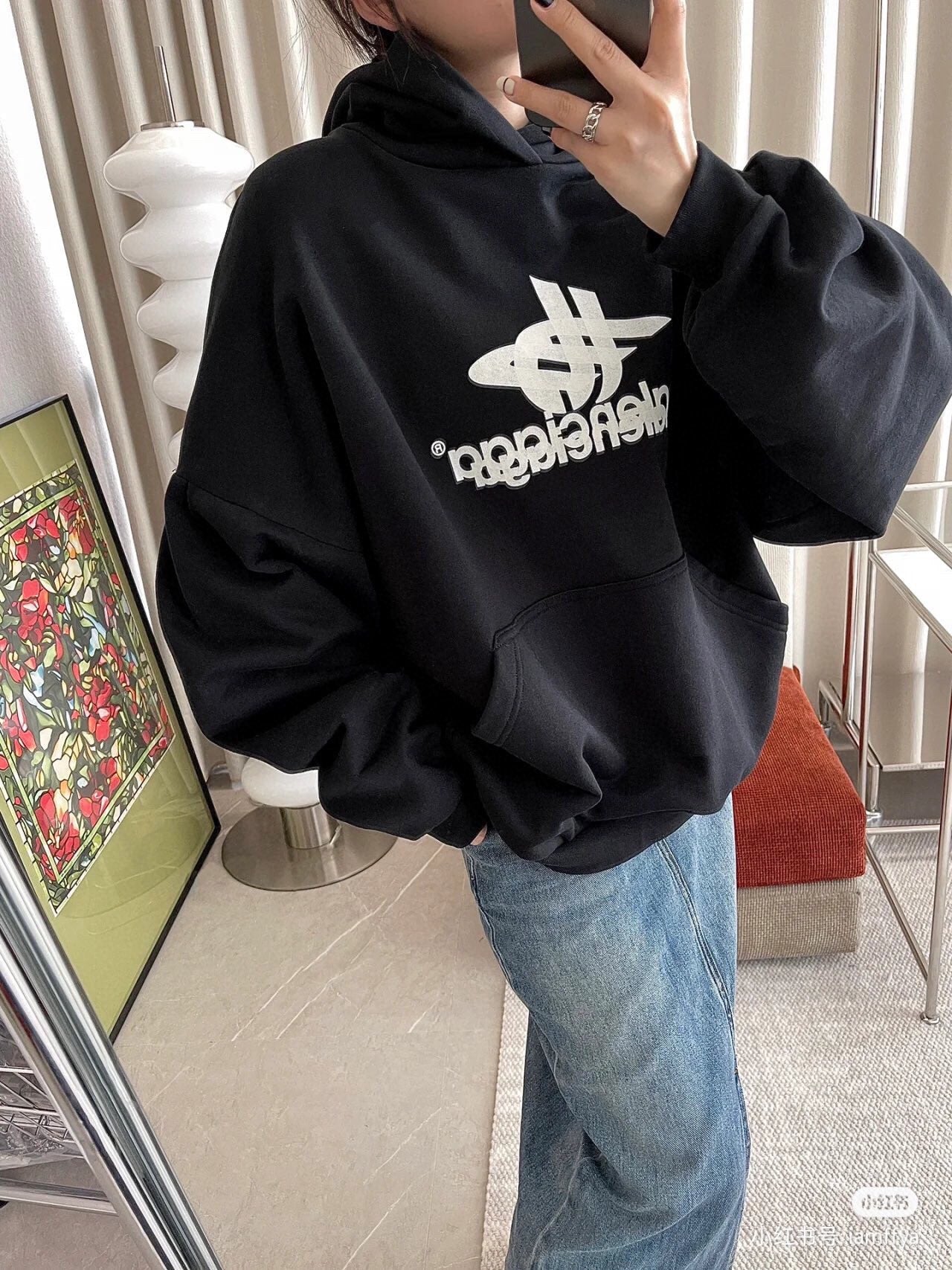 Ba*len*cia*ga black graphic hoodie