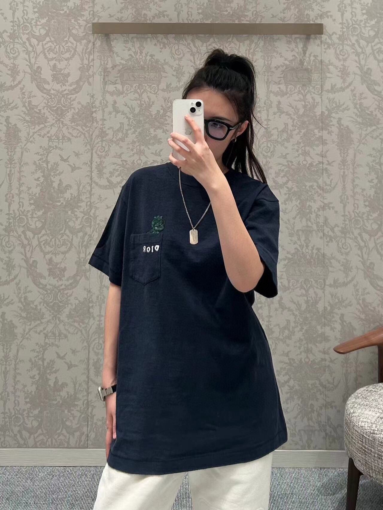 D*or embroidered lizard t-shirt - black