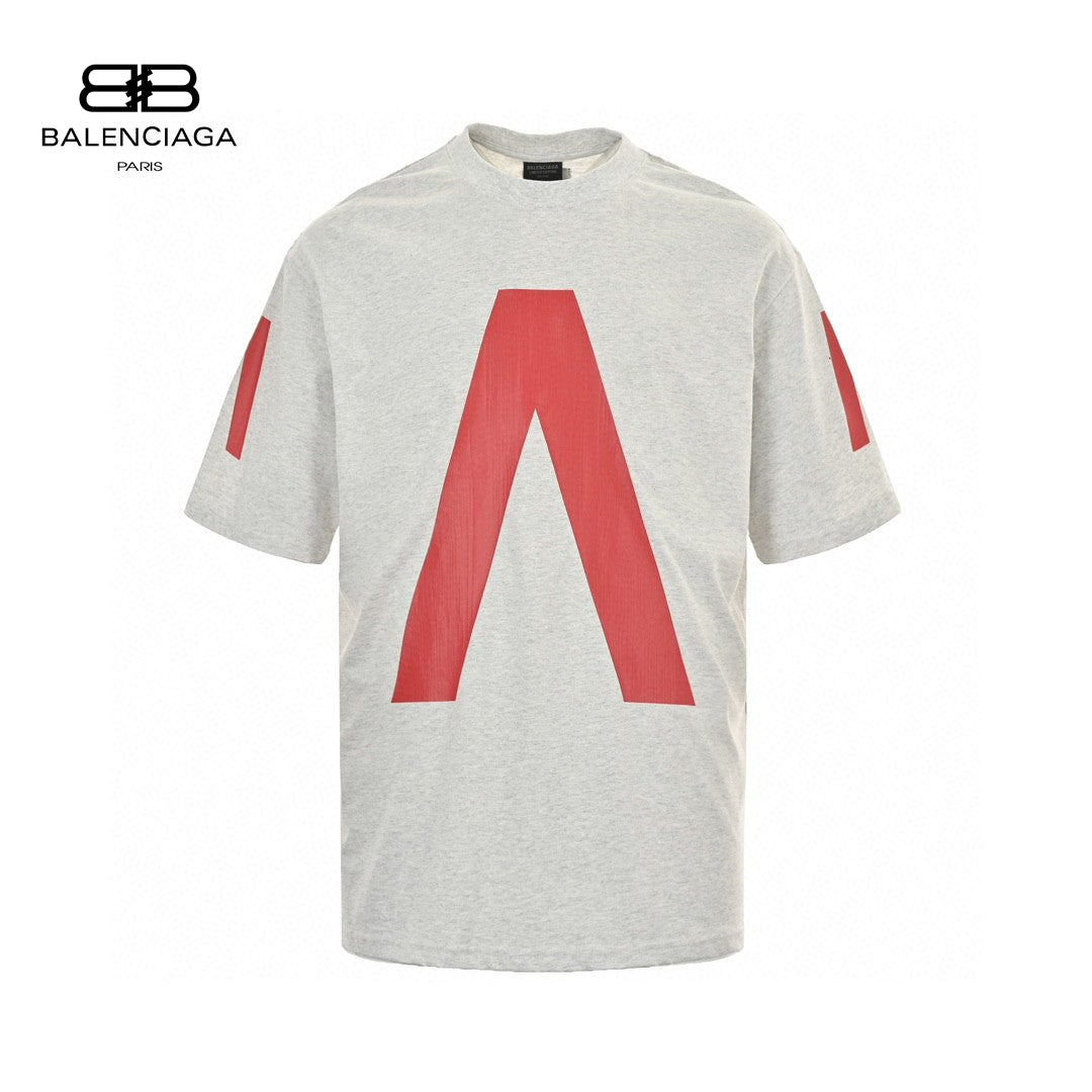 Ba*len*cia*ga red logo graphic t-shirt (gray)