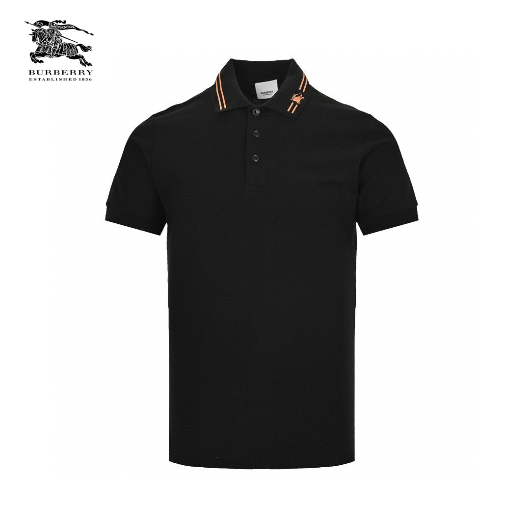 B**rry striped collar polo shirt in black