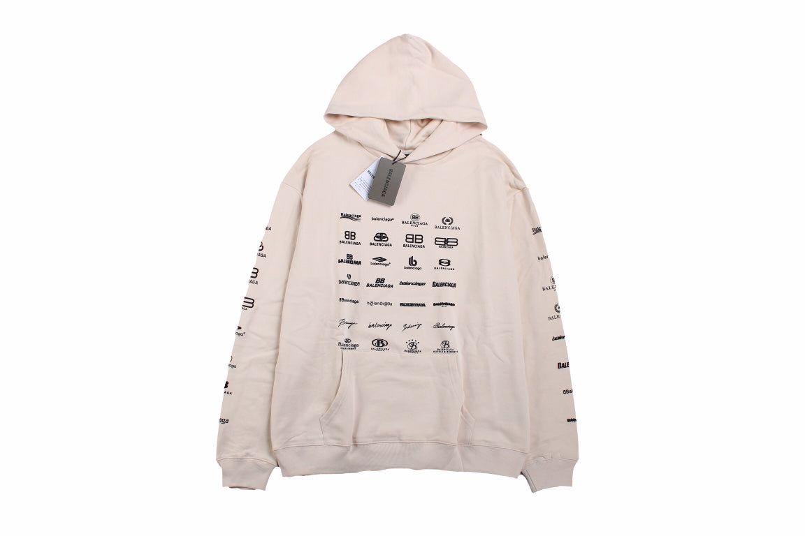 Ba*len*cia*ga beige multilogo hoodie