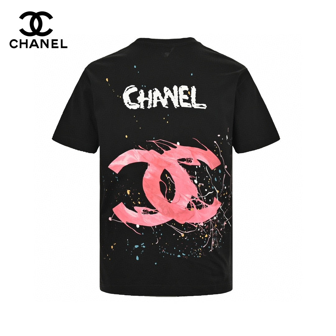 Ch*el pink splash logo black t-shirt