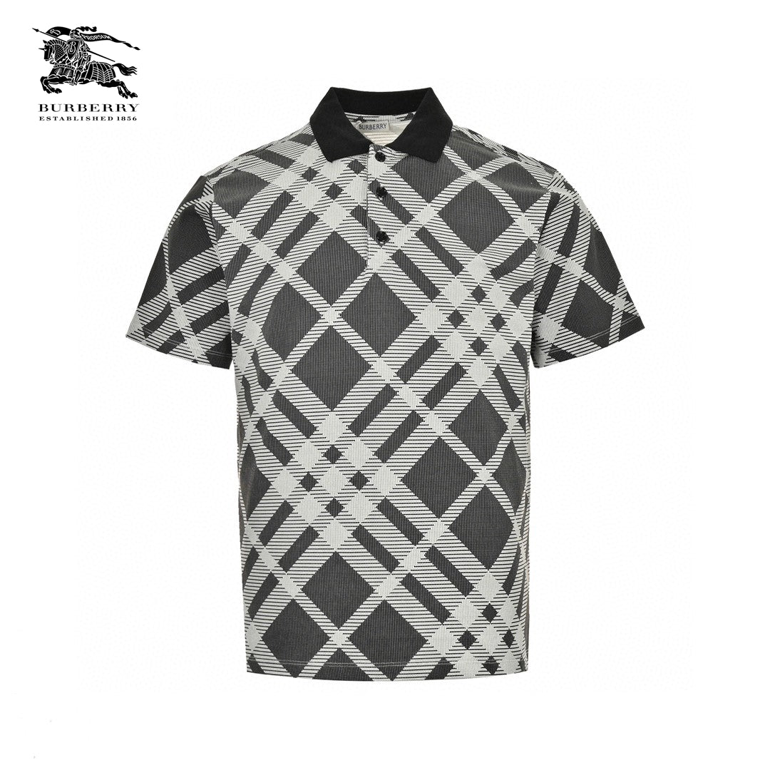 B**rry geometric check polo shirt (black and white)