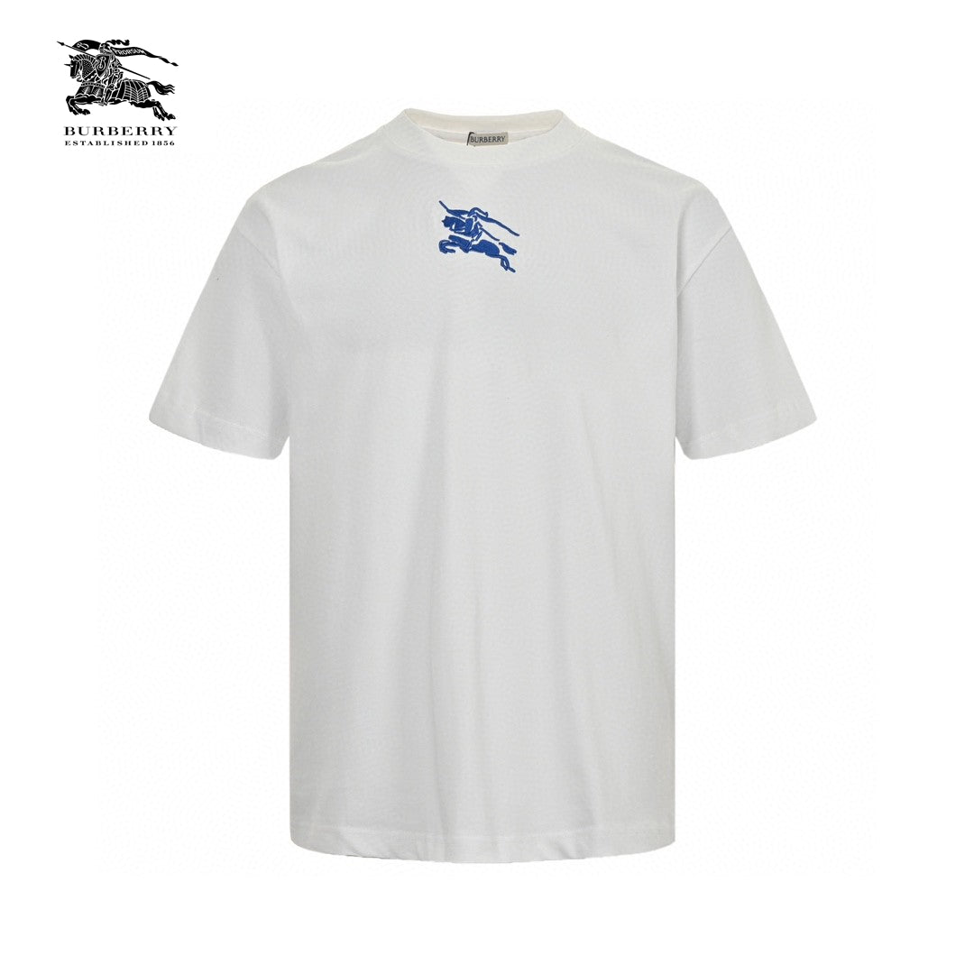 B**rry white t-shirt with blue equestrian knight logo