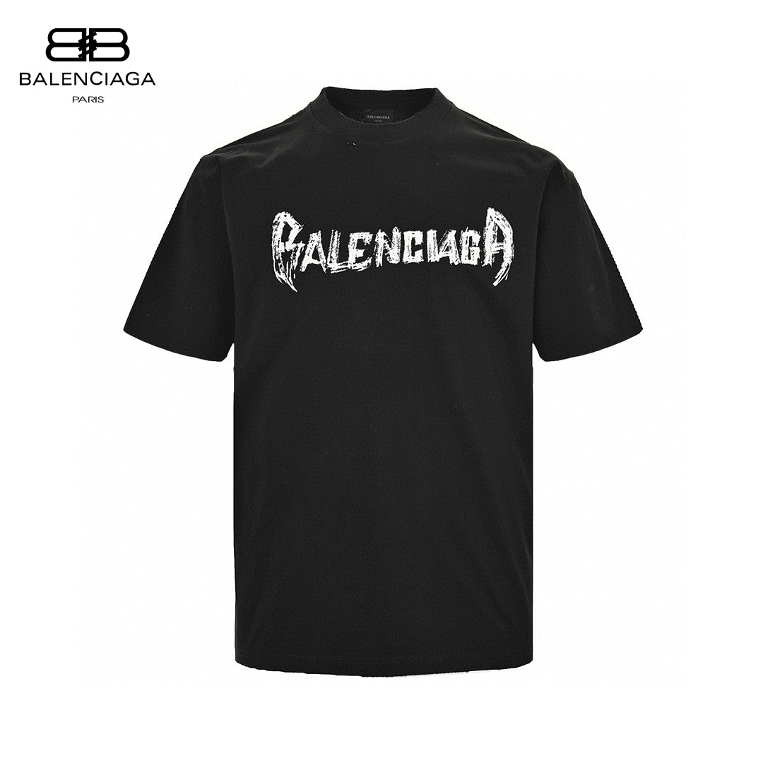 Ba*len*cia*ga distressed logo t-shirt in black