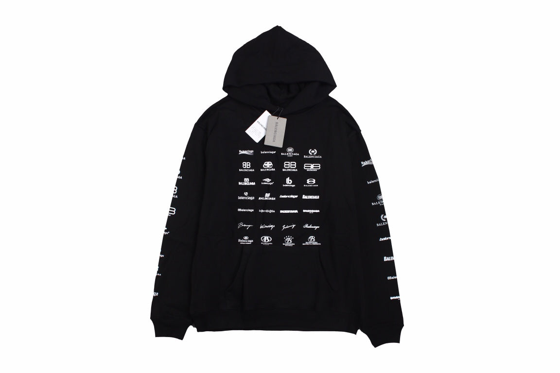Ba*len*cia*ga black multilogo hoodie