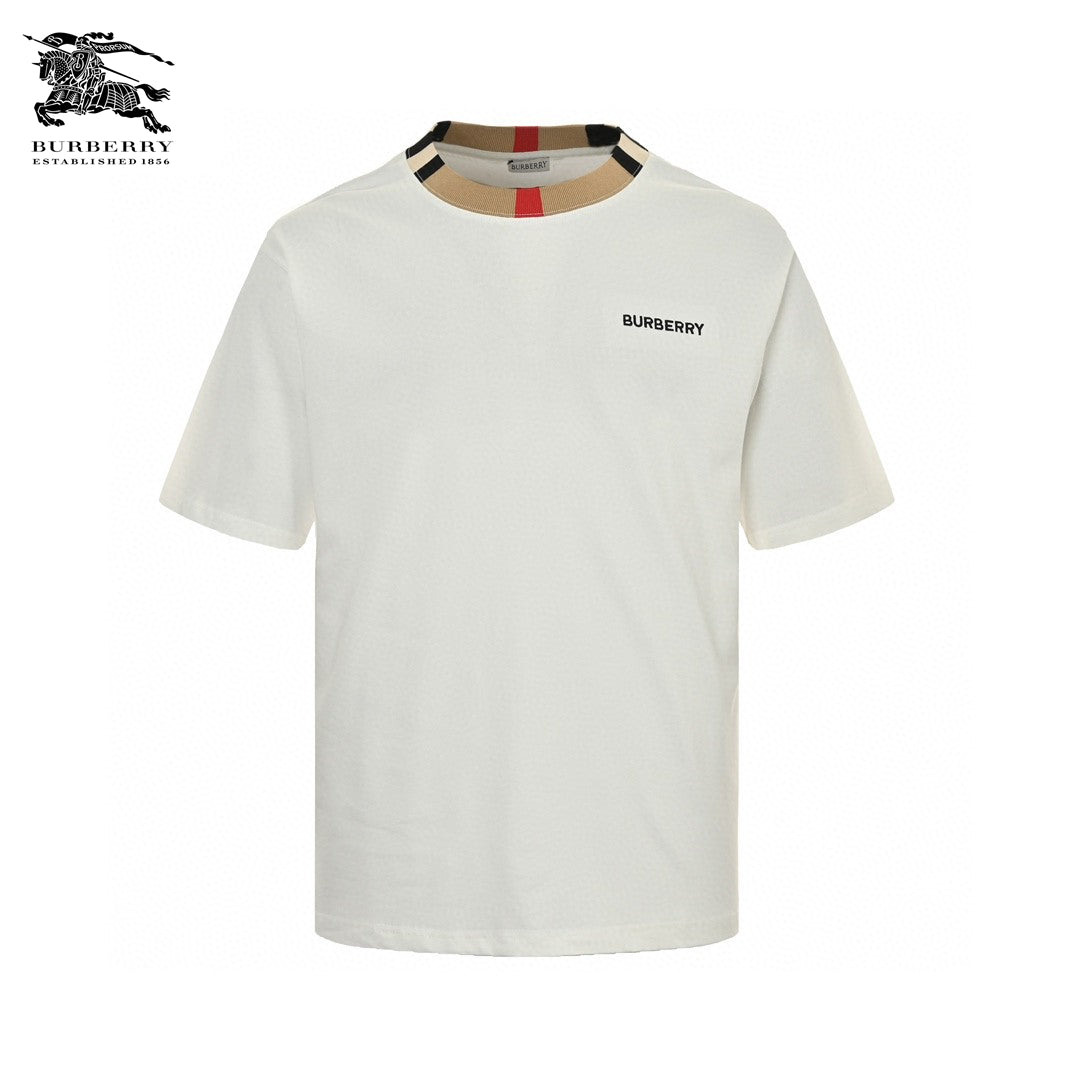 B**rry check collar t-shirt in white