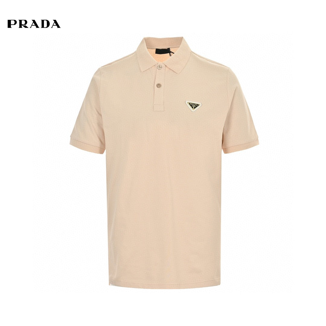 Pra*a logo patch beige polo shirt