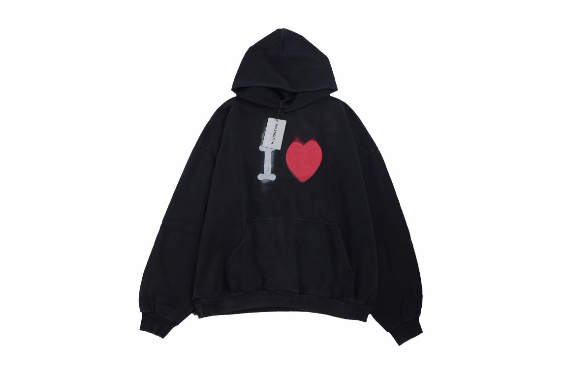 Ba*len*cia*ga black hoodie with "i love" graphic
