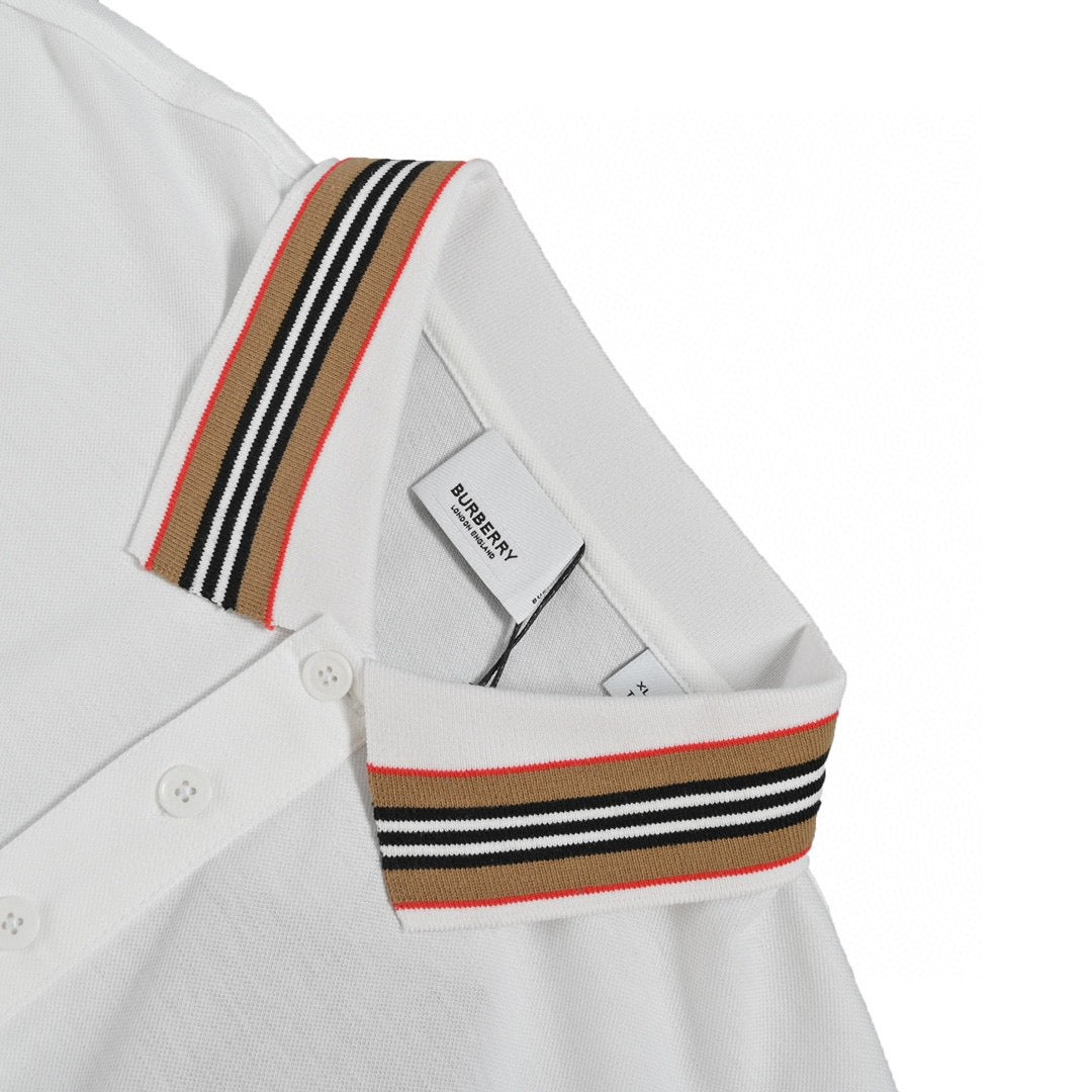 B**rry striped collar white polo shirt